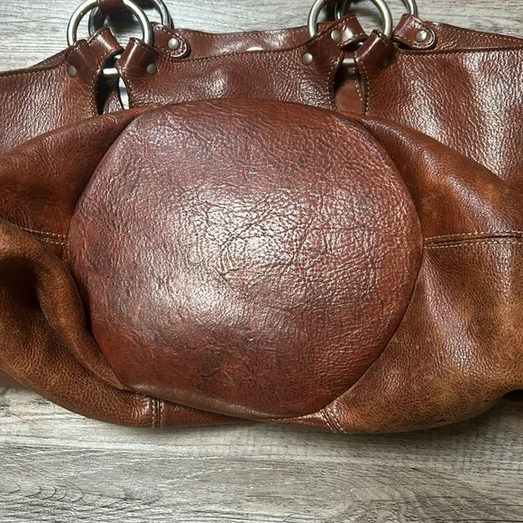 Furla vintage leather large bucket bag, brown soft distressed leather! Bohemian - Picture 6 of 11